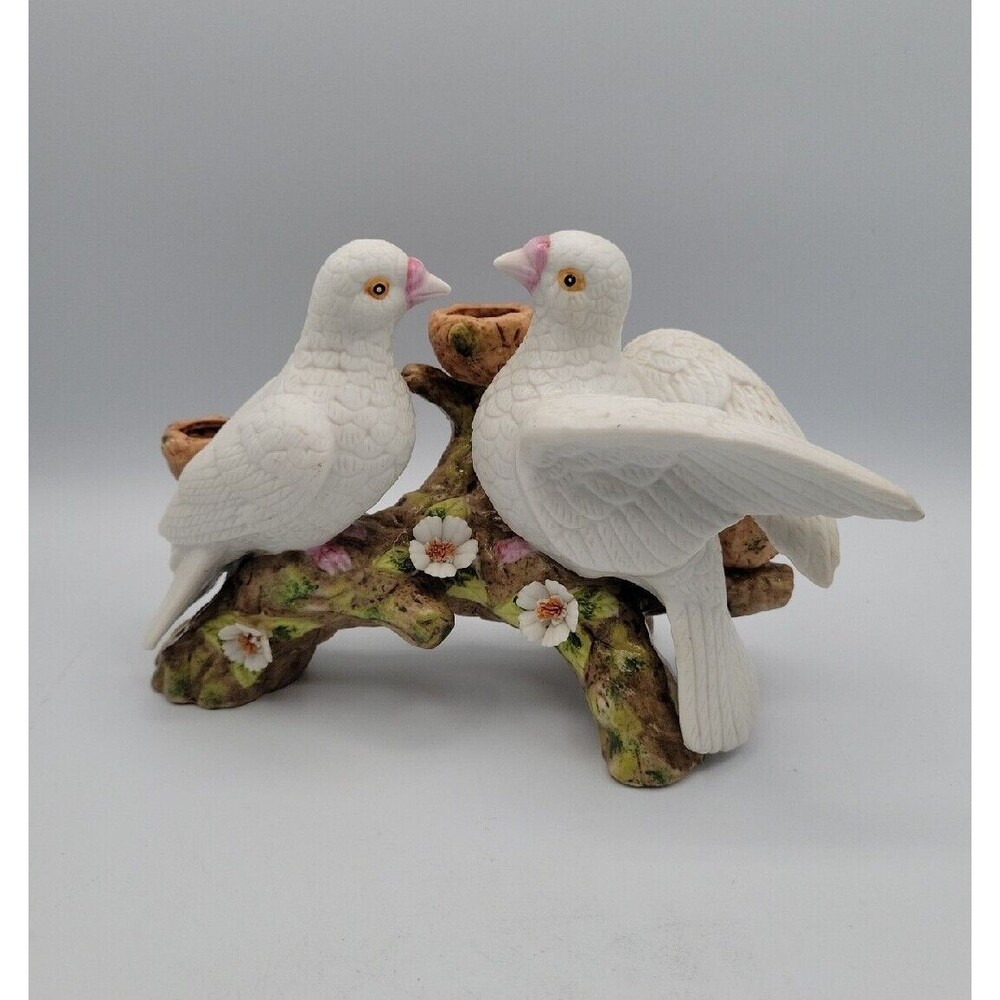 Enesco Vintage Candleholder White Doves Birds 1979 Fine Porcelain 5.5" VTG
